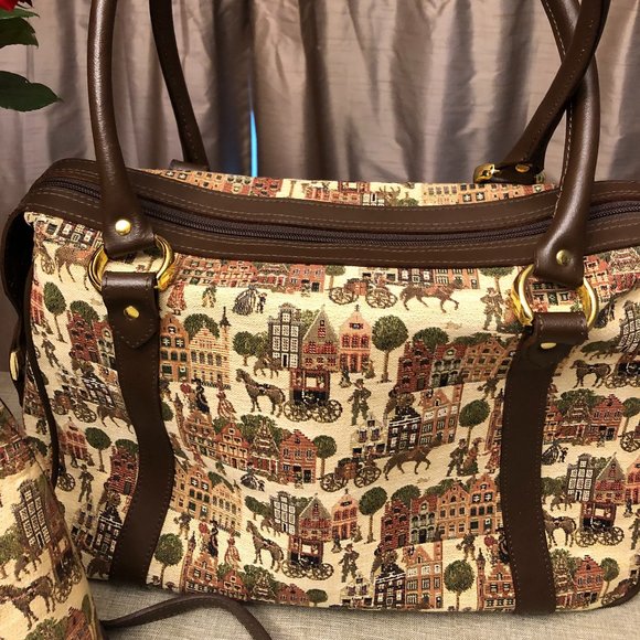 AUTHENTIC &HANDMADE TAPESTRY EMBOSSED BRAIDED LEATHER BAG AND BACKPACK SET. - Picture 3 of 9